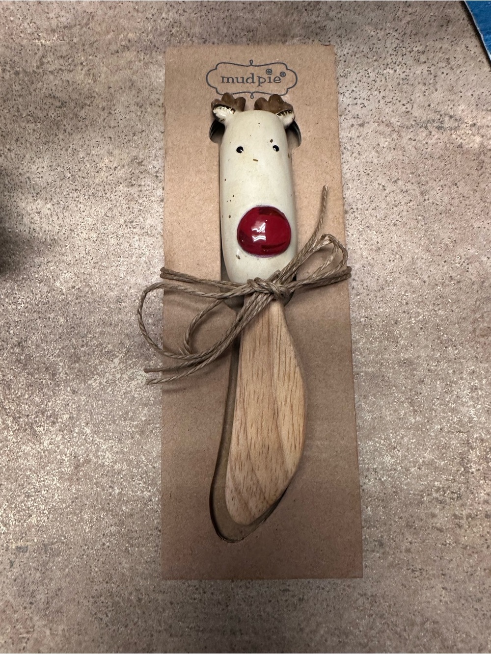 Mud Pie Holiday Deer Spreader with Twine Accent - Cream & Brown B